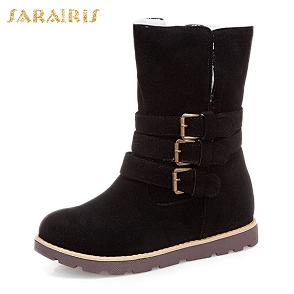 

sarairis 2020 dropship slip on casual platform ankle boots woman shoes add fur warm winter snow boots female shoes women boot, Black