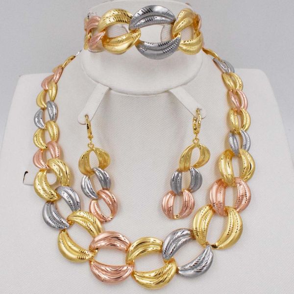 

hight quality exaggerated necklace jewelry sets african beads wedding jewelry dubai gold sets for women hoop earrings, Slivery;golden