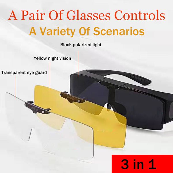 

3 in 1 mirror anti reflections yellow hd vision nocturne uv400 driving sunglasses goggles