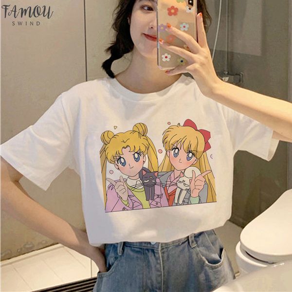 

sailor moon harajuku ullzang t shirts women korean style t shirt 90s graphic cute floral aesthetic tshirt funny kawaii tees female, White