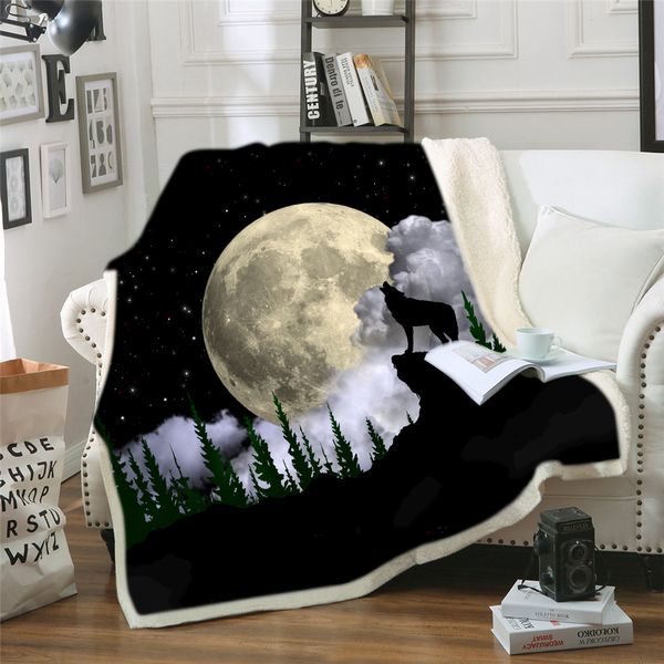 

3d wolf blanket plush throw blanket for beds sofa noble animal print bedding sherpa custom diy print dropship