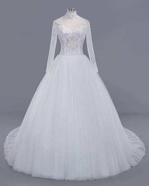 

luxury white high neck long sleeves wedding dress vintage sweehheart muslim saudi dubai plus size brodal gown custom made