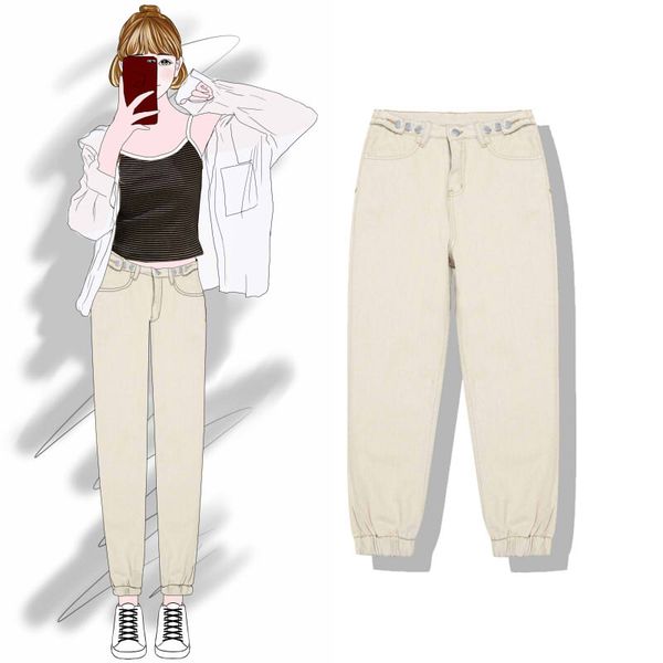 

2019 new fashion women's clothing spring korean version of versatile jeans female loose straight high waist pants students, Blue