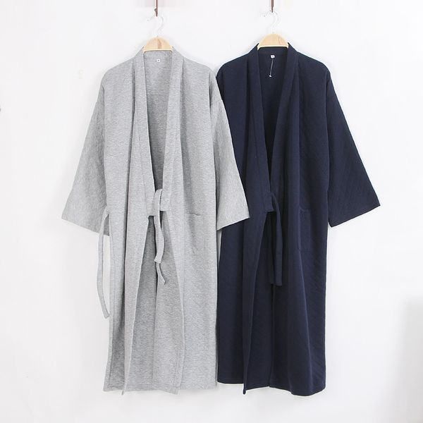 

winter thick men cotton robe gown loose keep warm sleepwear japanese style male kimono bathrobe robes dress solid home clothes, Black;brown