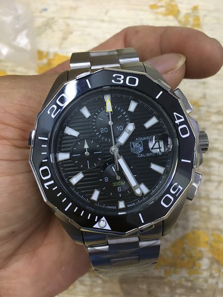 

2020luxury gift swiss watch men tag montres stainless steel ceramic bezel chronograph quartz watch sports orologio da polso, Slivery;brown