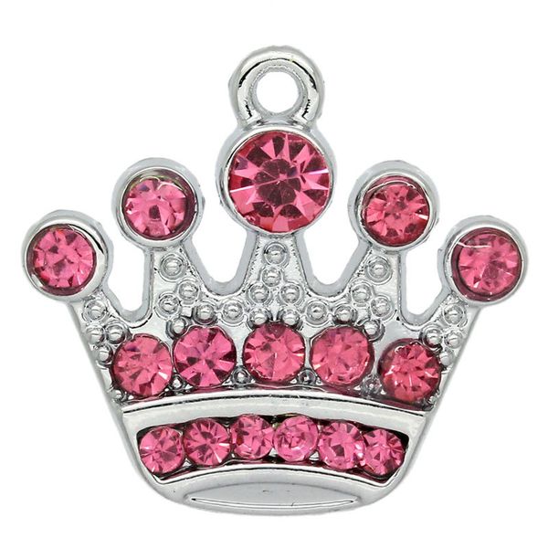 

doreen box charm pendants crown silver color w/pink rhinestone 20x21mm,5pcs (b29101