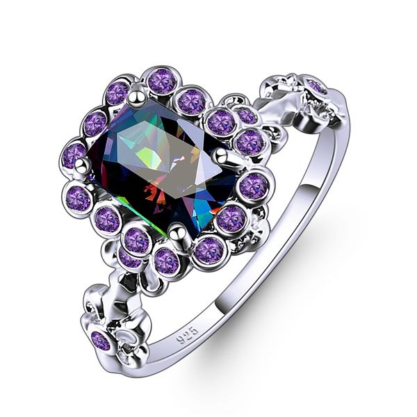 

new retro square zircon carving ring ladies ring jewelry gift, Silver