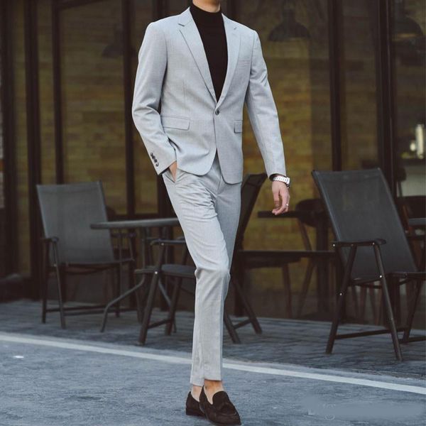 

new arrival slim fit two pieces men suits light grey one button formal wear custom made tuxedos for men, Black;gray