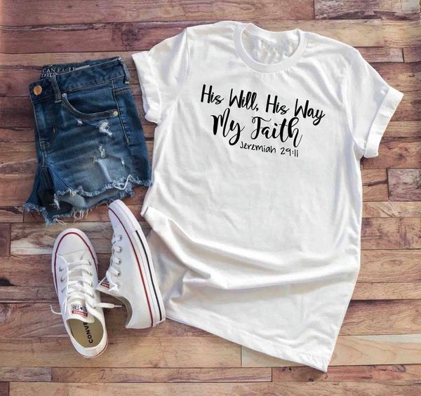 

womens christian t-shirt his will his way my faith shirt bible verse scripture tee inspirational slogan women quote -j062, White