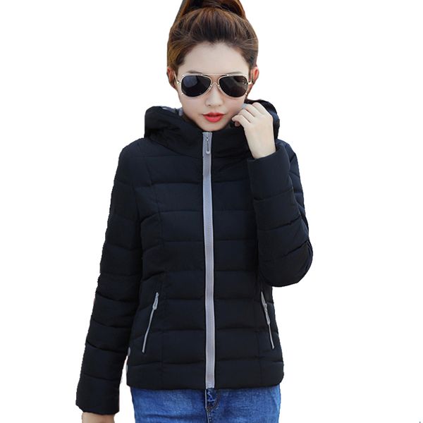 

candy color hooded winter women basic jacket cotton padded casaco feminino womens slim short outerwear womens coat, Black;brown