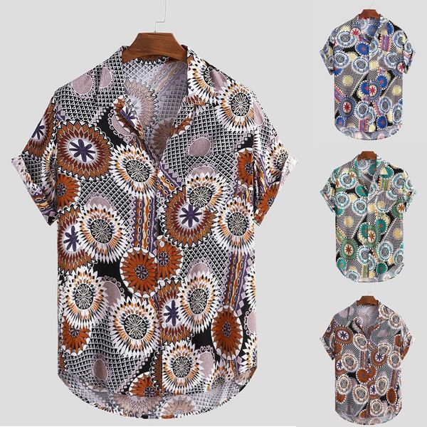 

short-sleeve blouse men shirt summer mens summer printed chest pocket turn down collar short sleeve casual loose -3xl, White;black