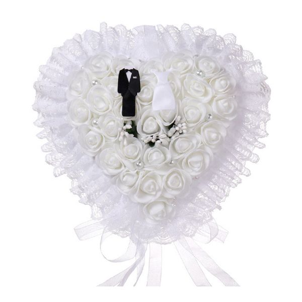 

wedding decorations heart-shape rose flowers valentine's day gift ring bearer pillow cushion pincushion ring party decoration