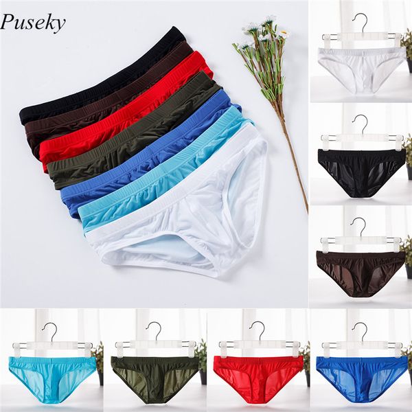 

underpants men's breathable ultra thin smooth ice-silk brief u convex underwear summer black white ropa interior hombre xxl