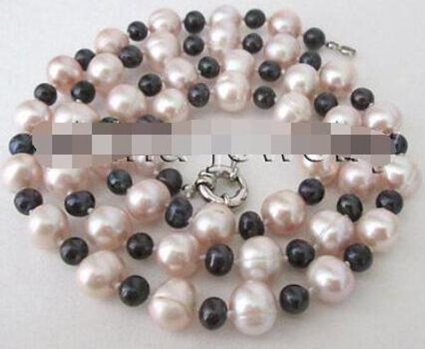 

p7807-32 "9-10mm natural purple and black freshwater pearl necklace-, Silver