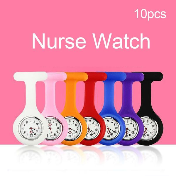 

doctor colorful hanging silicone cover nurse watch brooch pocket fob quartz movement pocket watch, Slivery;golden