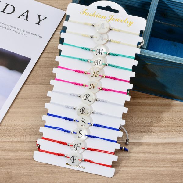 

12pcs/set fashion shell letter woven rope chain bracelet handmade adjustable initial bracelets for women girls cuff jewelry gift, Golden;silver