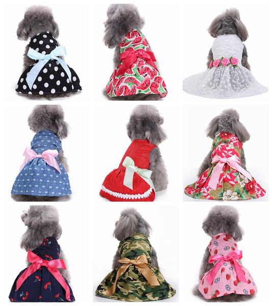 

18 designs polka dots pet dogs princess dresses skirts with big bow cat puppy lovely dresses outfit dinner party