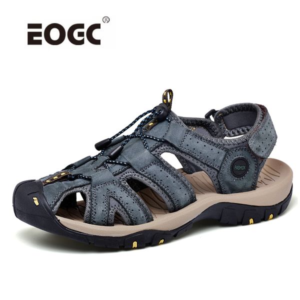 

plus size men sandals british fashion genuine leather beach summer shoes men casual non-slip shoes, Black