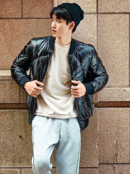 

мужчины пальто зима корейский белый утка вниз куртка теплая parka baseball jacket тонкий puffer мужчины casaco gq8815 yy1456, Black