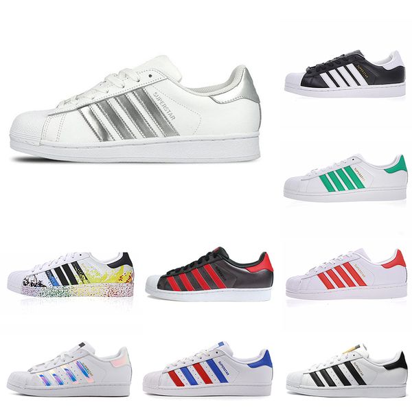 

2019 New leather Superstar White Black white Pink Blue Gold Superstars 80s Pride Sneakers Super Star Women Men Sport Casual Shoes 36-45