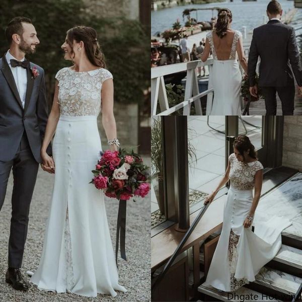 

charming mermaid wedding dresses with lace appliqued backless floor length custom made wedding bridal gown 2020 cheap, White