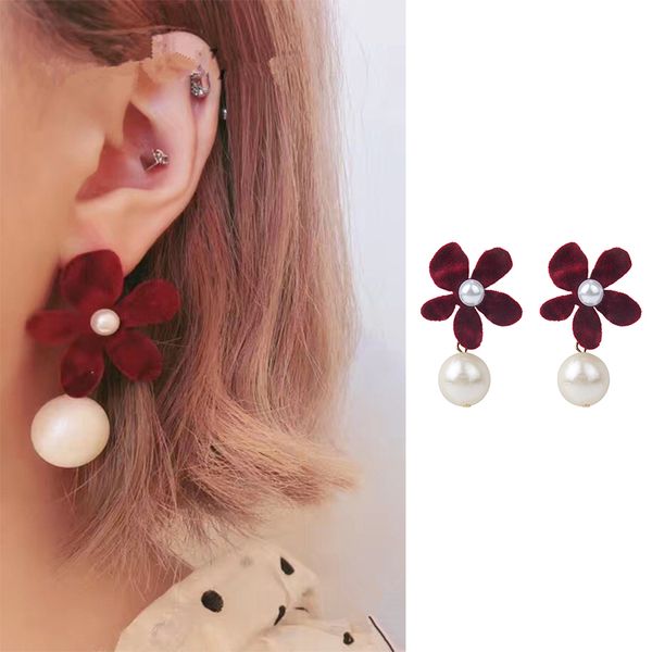

ae-canfly romantic velvet flower earrings noble white pearl earrings fashion jewelry for women decoration, Silver