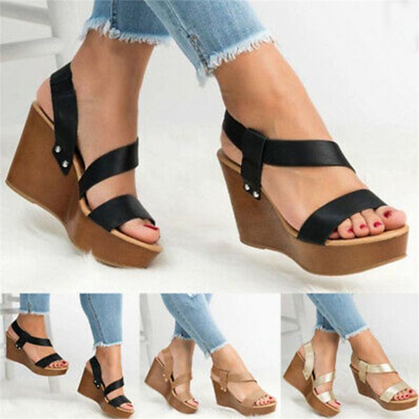 

female sandal black new style sandals women's wedge heel simple sandals lightweight pu overshoes women's shoes summer 2020