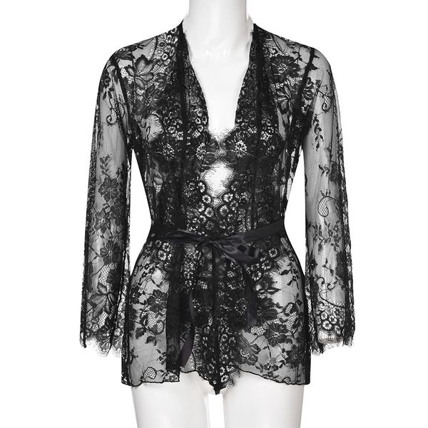 

lace see through sleepwear summer cardigan bandage women designer clothing casual comfortable breathable ladies underwear, Black;red