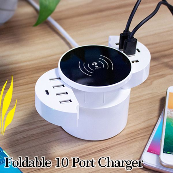 

10 port smart foldable mobile phone charger with type c wall adapter hub travel universal iphone 7 6s wireless charger forxiaomi