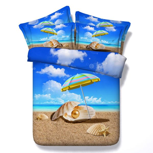 

king size 3d oil painting ocean shell beach kids bedding sets,duvet cover cotton comforter cover full size home decoration bed