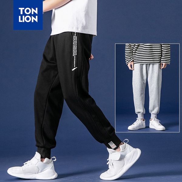 

tonlion mens black sweatpants fashion full lengt elastic waist pants men sport light gray elastic ankle trousers 2020 spring new