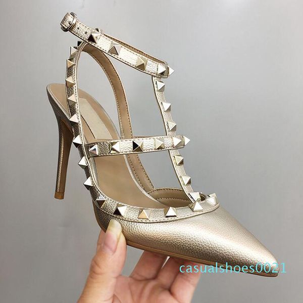 

2019 design rivets pumps pointed toe high heels sandals leather woman shoes thousands of colors customized eu34-43 c21, Black