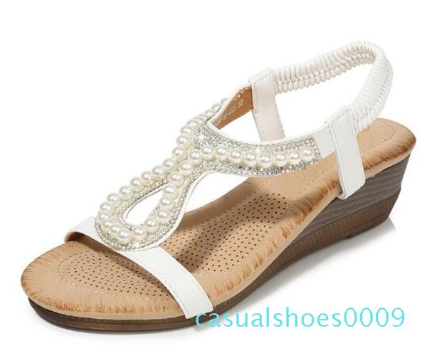 

2020 summer new style beaded rhinestone jewelry wedge sandals women's fashion simple casual wild ethnic style heel shoes 35-42 c09, Black