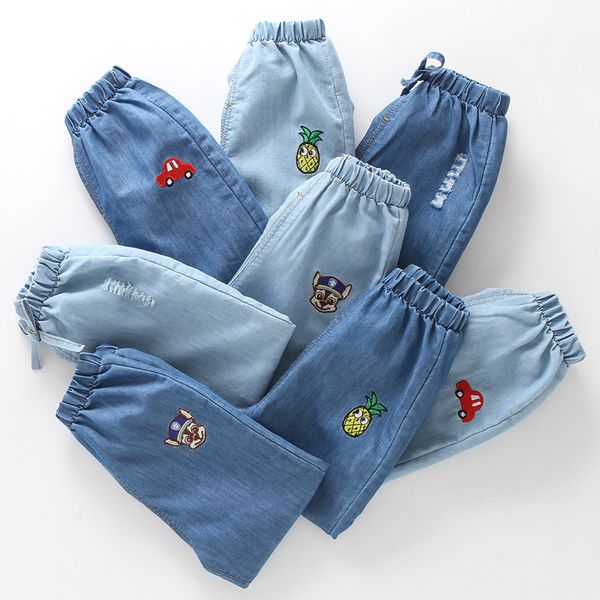 

2018 new summer baby breathable denim trousers baby thin section mosquito pants boys and girls pants 0-5 years old tide, Blue