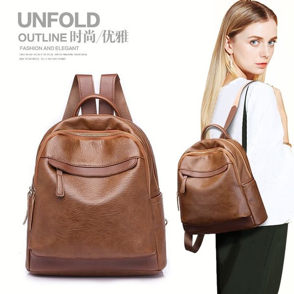 

backpack women europe and america 2020 new ins school bag fashion pu soft material casual backpack