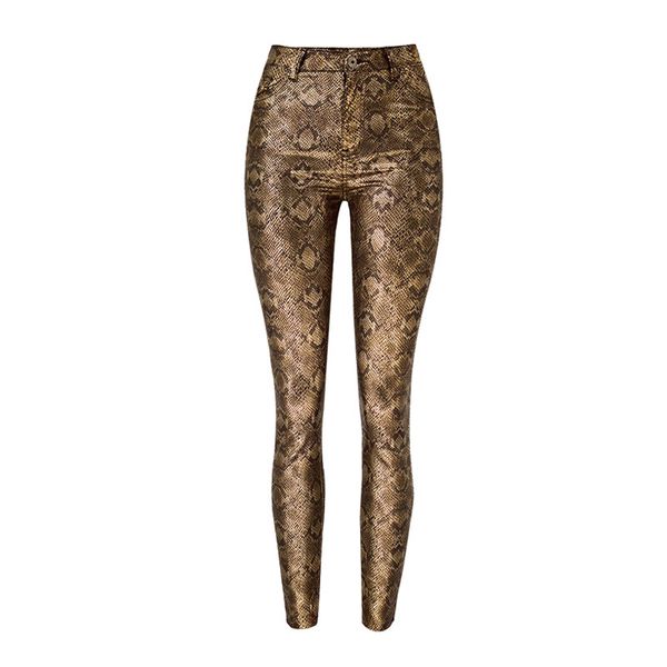

snake print pu leather pants women 2019 new gold skinny pu faux leather pants high elastic slim high waist pencil trousers, Black;white