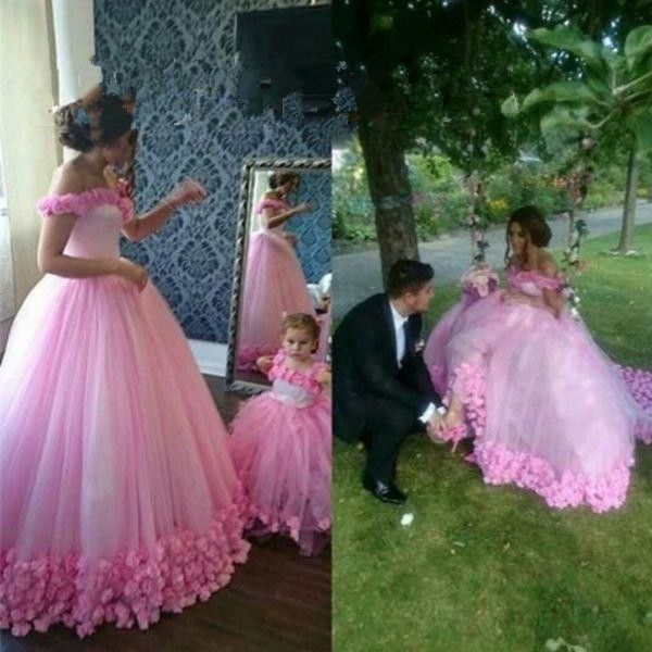 

off shoulder pink ball gowns prom dresses 2019 mother and daughter matching party gowns flower girls dress tulle vestidos de soiree, Black