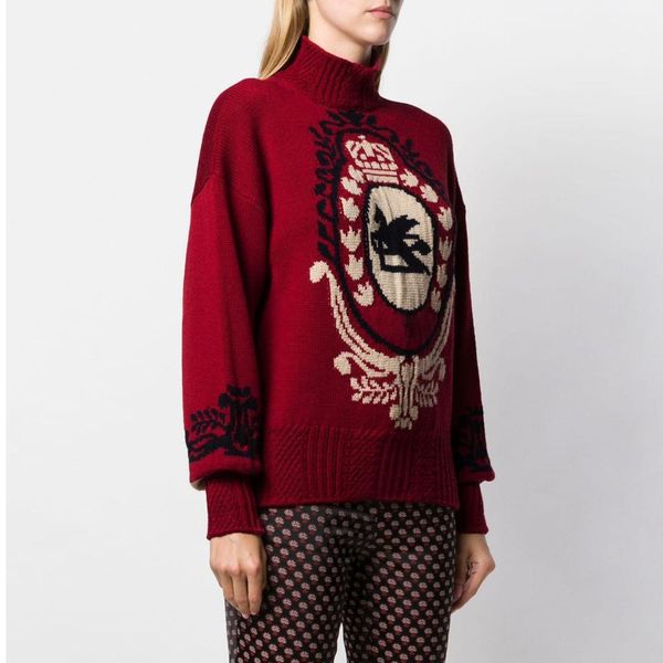 

oversize badge pattern jacquard long sleeve knitted sweater women turtleneck casual korean knit sweater pullover fashion jumper, White;black