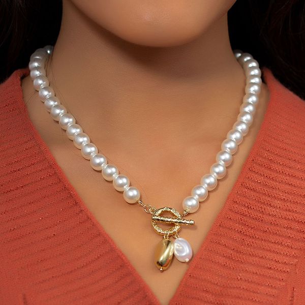 

kmvexo baroque simulated pearl metal pendant choker necklaces for women wedding party punk pearls neck chain necklace jewelry, Silver