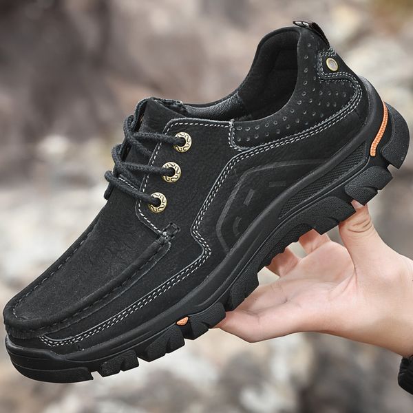 

2019 new men's shoes 100% genuine leather casual shoes waterproof work cow leather loafers plus size38-46, Black