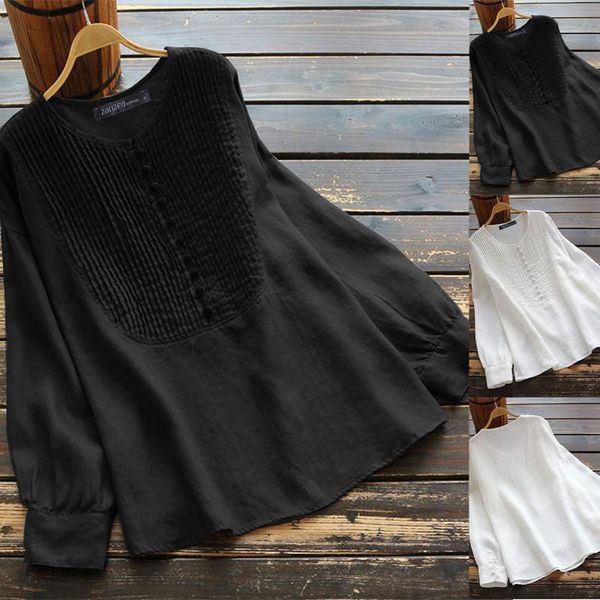 

fashion button down tunic women's autumn blouse zanzea 2020 casual long sleeve blusas female pleated shirts plus size 5xl, White