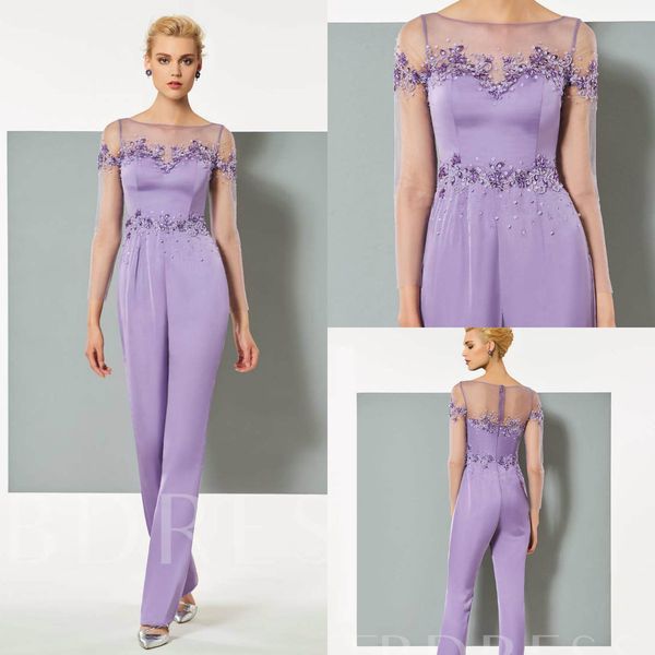 

2019 new lavender prom jumpsuits dresses evening wear short sleeve lace bodice elegant mother of the bride pant suits plus size, Black;red