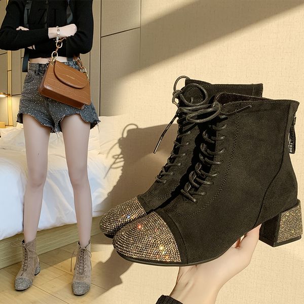 

lzj 2019 new arrival fashion shoes women boots ankle boots pointed low heel shoes zapatos de mujer size 35-39, Black