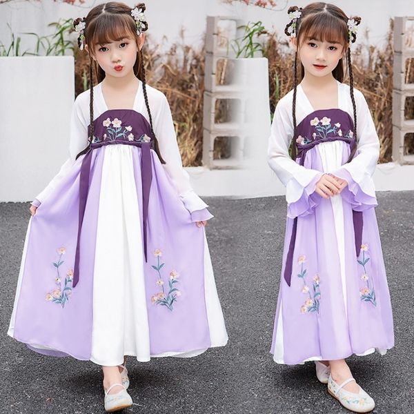 

девочек hanfu 2020 лето средний и большой детской моды стиль костюма этническая одежда студентов ретро платье искусство исполнение элегантны, Red