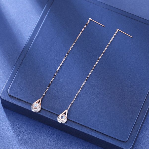 

yikln titanium steel water drop cz crystal ear wire earrings for women rose gold slim tassel dangle earrings jewelry rn01600, Silver