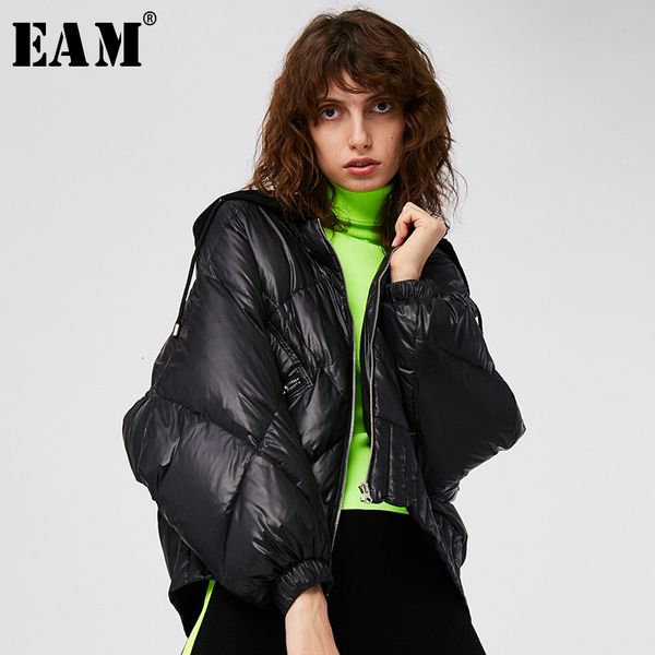 

eam] loose fit black oversize warm down jacket new hooded long sleeve warm women parkas fashion tide autumn winter 2019 1b827