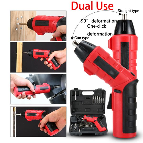 

4.8v electric household screwdriver drill dual-use deformation variable speed rotary tool with 45pcs power tools accessories
