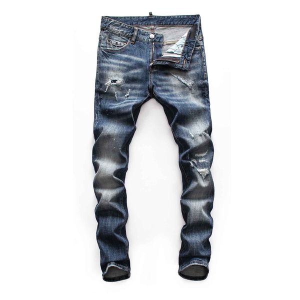 

d2 fashion boutique trend mens designer jeans luxury high end brand jeans washed holes old casual mens jeans new arrival, Blue