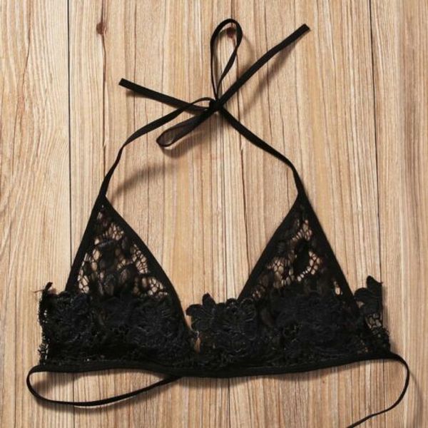 

Women's Sexy Lingerie Bra Ladies Floral Halter Lace Triangle Bralette Unpadded Bra Crop Top Lingerie Underwear Black & White