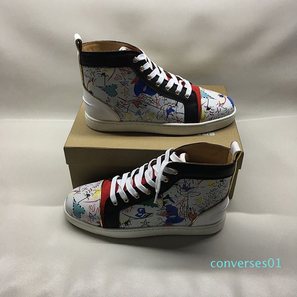 

women men shoes red bottom sneaker luxury party wedding shoes genuine leather original spikes lace-up casual shoes black white co01